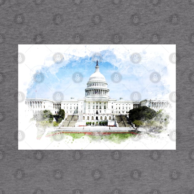 Washington DC Capitol Hill blissful Watercolor Painting by Naumovski